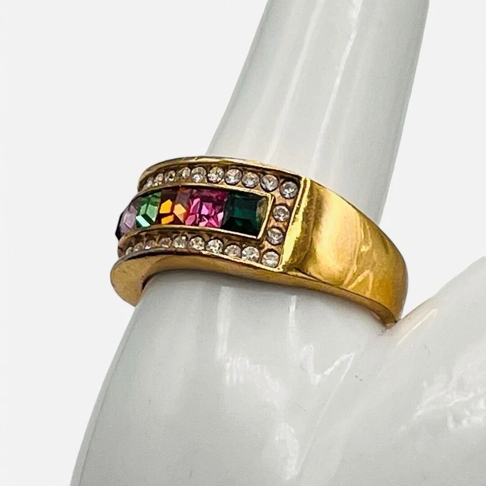 Vintage 18K Gold‎ HGE Womens Ring Multi Gem Sz 8.5